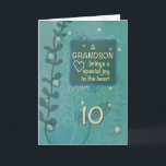 Grandson Religious 10th Birthday Green Hand Drawn Card<br><div class="desc">Your grandson brings a special joy to your heart. On his 10th birthday,  send him this card to let him know that he is a blessing. Make him feel greatly loved with this beautiful birthday card.</div>