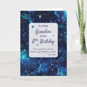 Grandson Religious 17th Birthday Stars in Galaxy Card