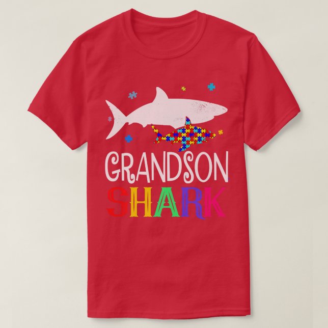Grandson Shark Family Cool Autism Awareness Gift T-Shirt (Design Front)