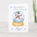 Grandson Snow Globe Snowman Christmas  Holiday Card<br><div class="desc">Colourful Christmas card for your little Grandson - Christmas snow globe with Snowman inside.</div>