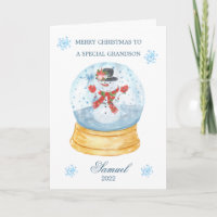 Grandson Snow Globe Snowman Christmas