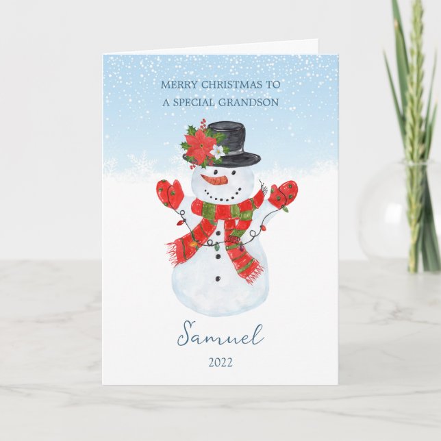 Grandson Snowman Christmas  Holiday Card (Front)