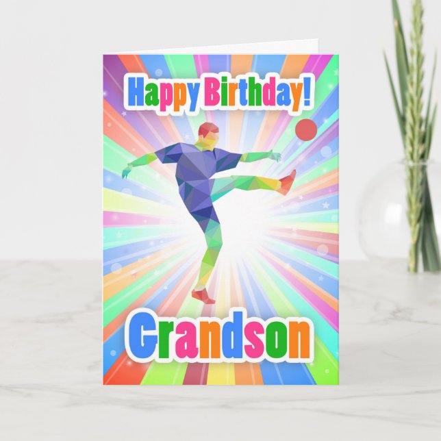 Grandson Soccer Player Birthday Colourful Abstract Card (Front)