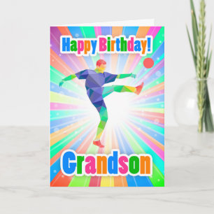 Grandson Soccer Player Birthday Colourful Abstract Card
