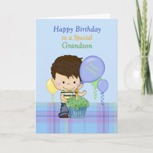 Grandson Special Happy Birthday Boy with Cupcake Card