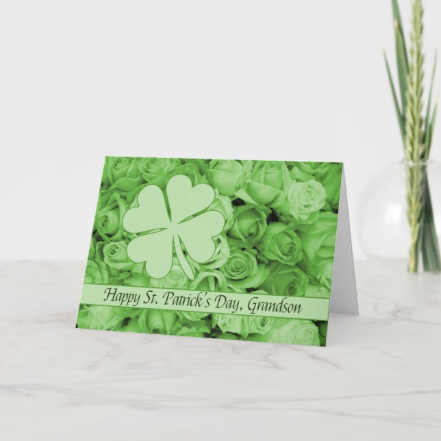 Grandson  St. Patrick's Irish roses Card (Front)