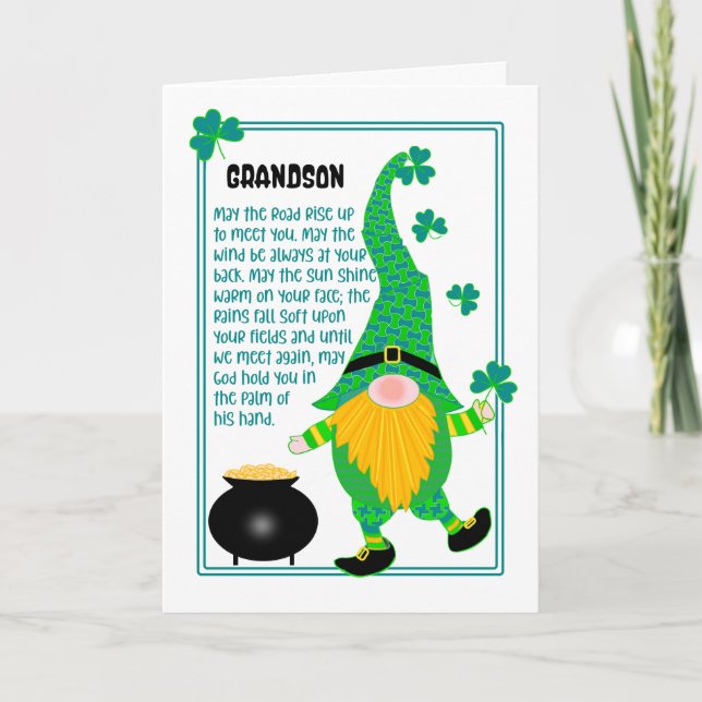 Grandson St Patrick's Leprechaun Celtic Card (Front)