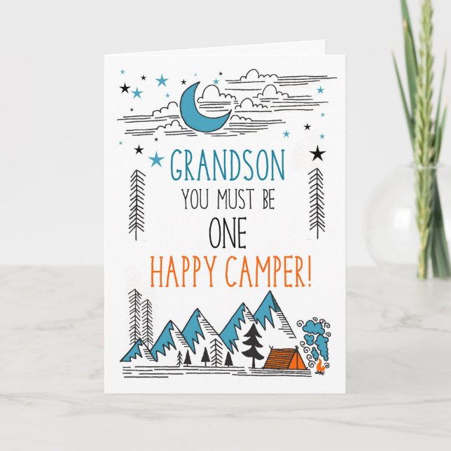 Grandson Summer Camp One Happy Camper Card (Front)