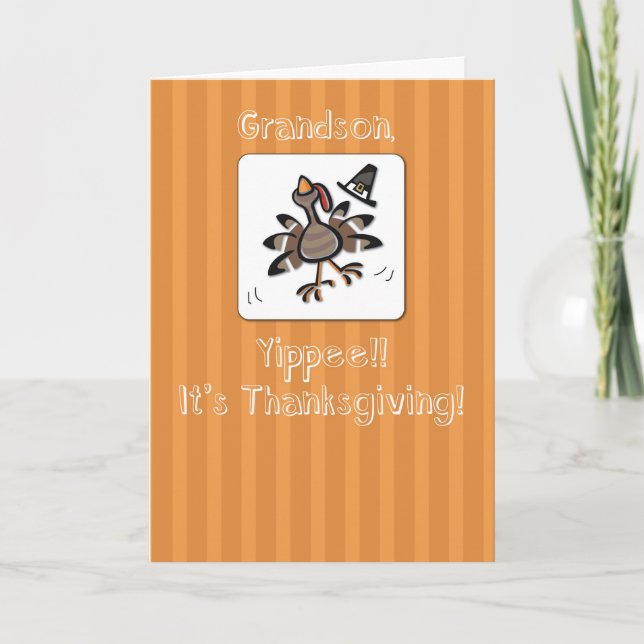 Grandson, Thanksgiving Turkey, Religious Holiday Card (Front)