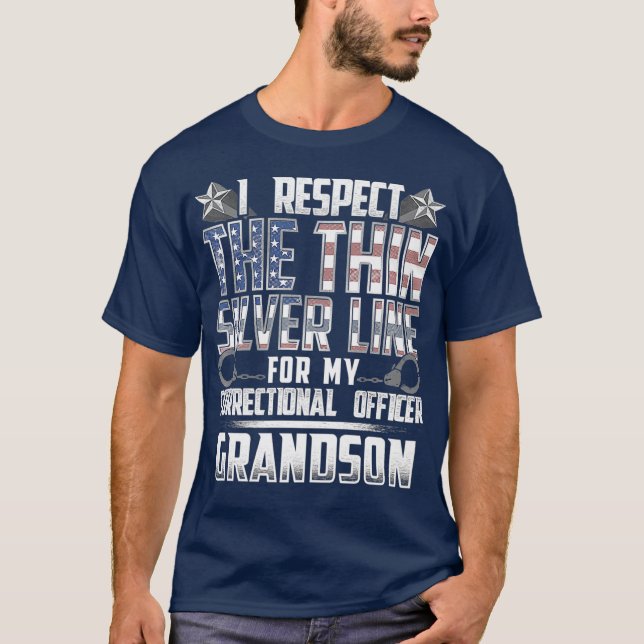 Grandson Thin Silver Line Correctional Officer T-Shirt (Front)