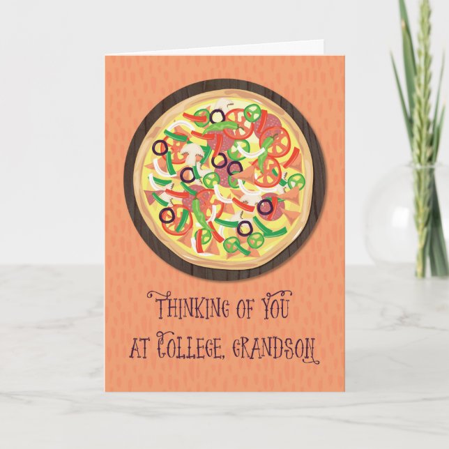 Grandson Thinking of you at College Pizza Card (Front)