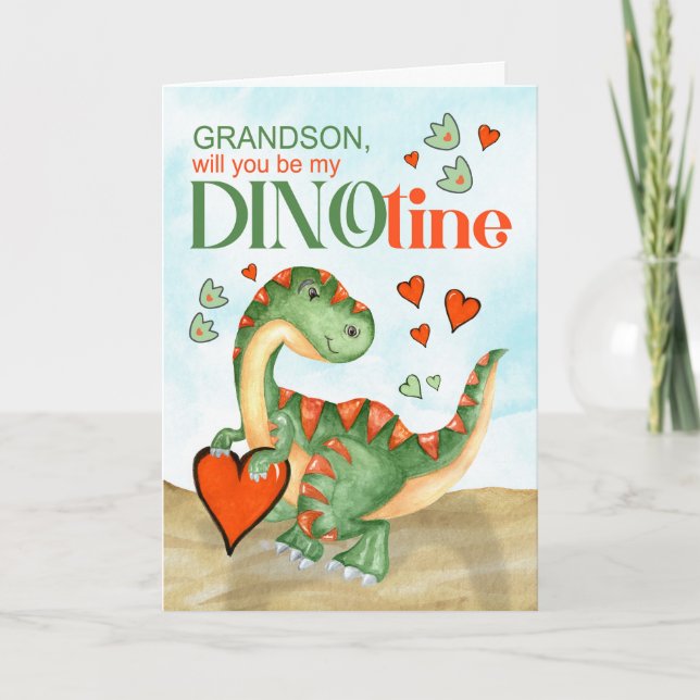 Grandson Valentine T-Rex Dinosaur DINOtine Holiday Card (Front)