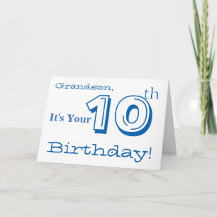 Grandson's 10th birthday greeting in blue & white. card