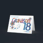 Grandson's 18th Birthday Stars and Word Art  Card<br><div class="desc">A colourful 'word art' design for your grandson's 18th birthday with pattern-filled letters and decorative stars. The front cover greeting is, 'To a very special GRANDSON 18 TODAY!' in bright red, blue and yellow. The word, 'GRANDSON' is very big and the letters are filled with stripes and polka dots and...</div>