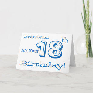 Grandson's 18th greeting in blue & white. card