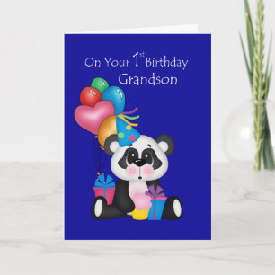 Grandson's 1st Birthday, Panda and Balloons Card