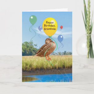Grandson's Birthday Card with Duck and Balloons