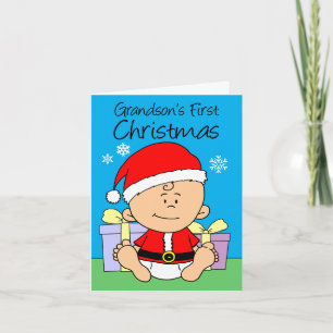 Grandson's First Christmas Cute Little Santa Holiday Card