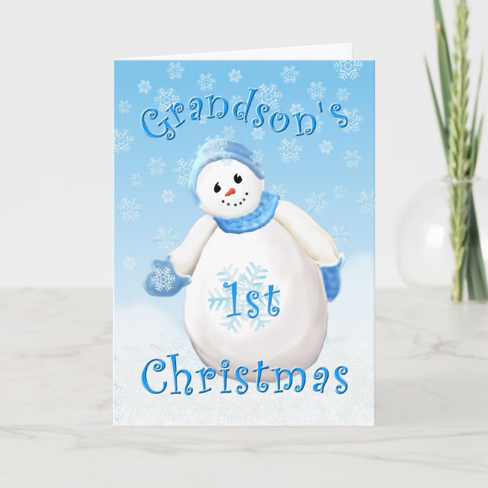 Grandson's First Christmas Snowman Greeting Card | Zazzle