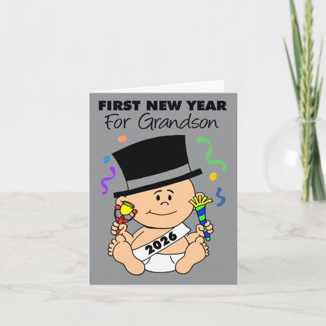 Grandson's First New Year 2026 Confetti Holiday Card (Front)