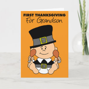 Grandson's First Thanksgiving Cute Little Pilgrim Card