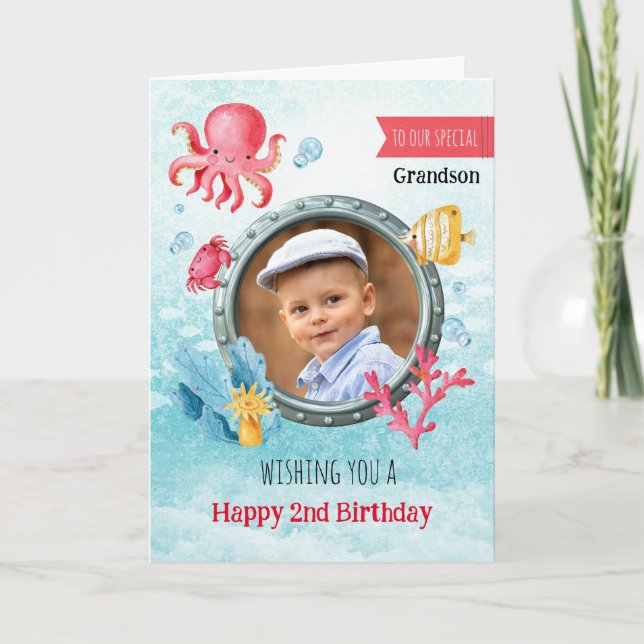 Grandson's Photo Birthday Nautical Greeting Card (Front)