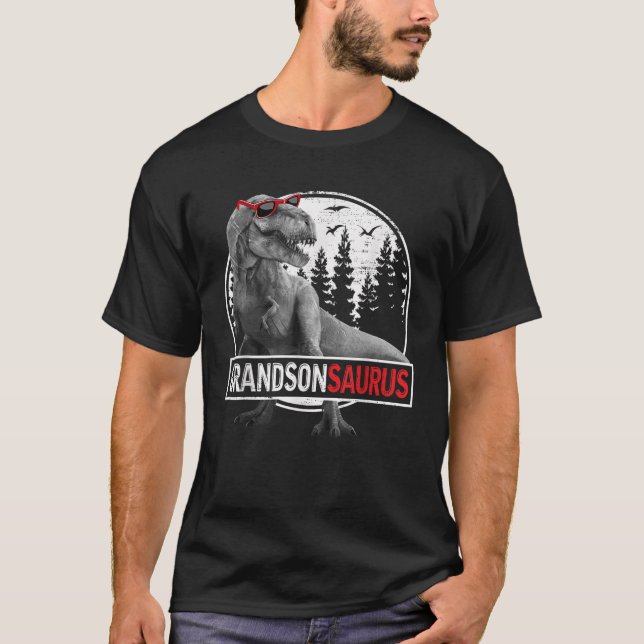 Grandsonsaurus Dinosaur Grandson Saurus Family Mat T-Shirt (Front)
