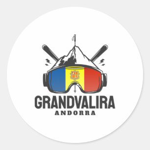 Grandvalira Andorra Ski Resort Retro Skiing Classic Round Sticker