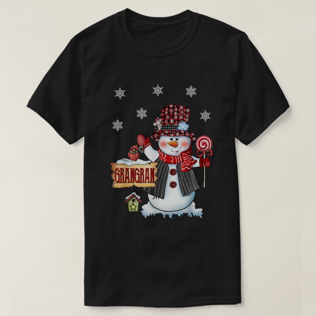 Grangran Snowman Christmas Candy Cane Red Plaid Sa T-Shirt (Design Front)