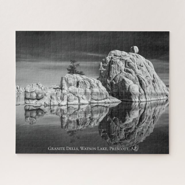 Granite Dells of Watson Lake in Black & White Jigsaw Puzzle (Horizontal)