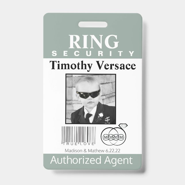 Granite Green Ring Bearer Security Badge ID Badge (Front)