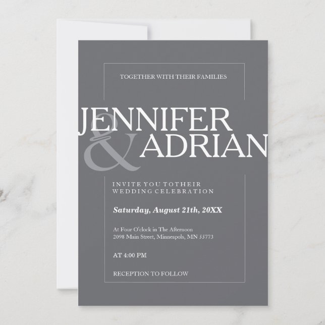 Granite Grey Modern Minimal Simple Wedding Invitat Invitation (Back)