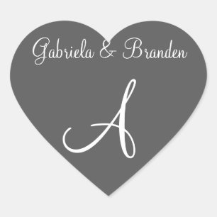Granite Grey Personalised Initials Invite Heart Sticker
