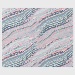 Granite Marble Pink Gemstone Dusty Grey Blue Wrapping Paper