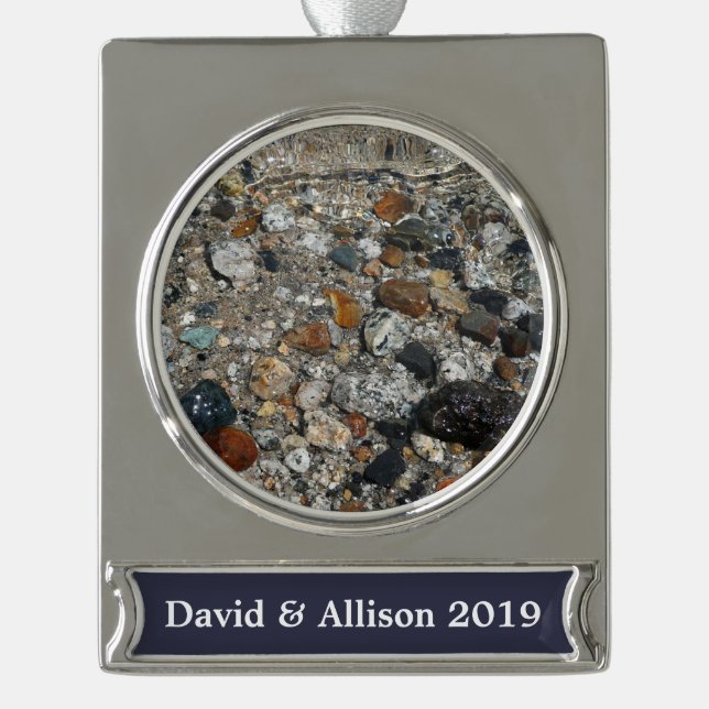 Granite Pebbles in Tenaya Lake at Yosemite Silver Plated Banner Ornament (Front)