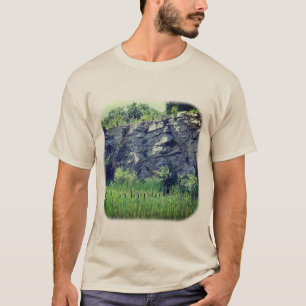 Granite Rock Wall Cattails Pond Nature T-Shirt