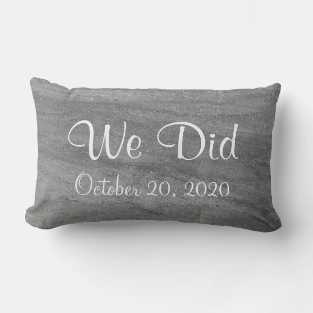 Granite "We Did" Monogram Outdoor Wedding Pillow (Front)