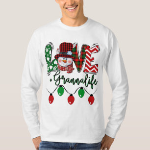 Granna Snowman Love Granna Life Christmas Red Plai T-Shirt