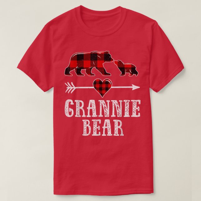 Grannie Bear , Christmas Grandma Bear Plaid Pajama T-Shirt (Design Front)