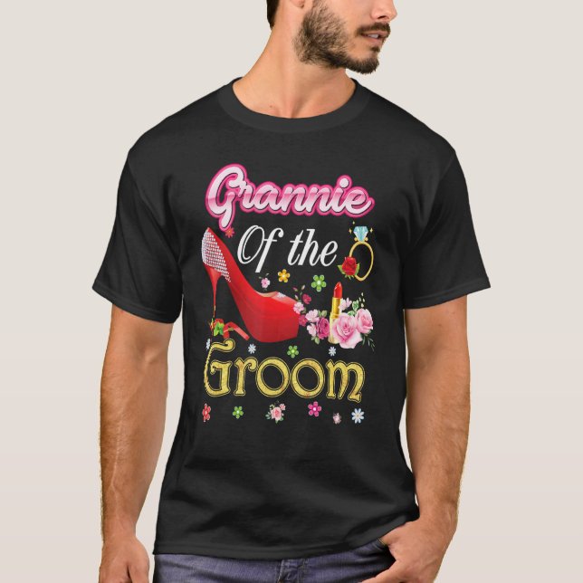 Grannie Of The Groom Happy Wedding Flower Pink Sho T-Shirt (Front)