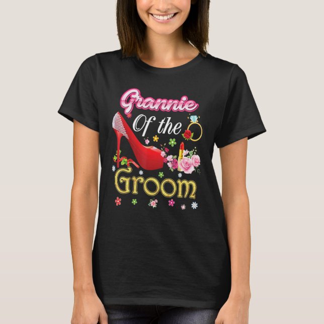 Grannie Of The Groom Happy Wedding Flower Pink Sho T-Shirt (Front)