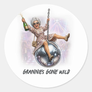 Grannies Gone Wild Funny Disco Ball Bachelorette Classic Round Sticker