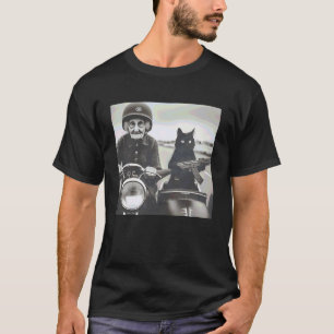 Granny and Her Armed Cat Riding Vintage Motorcycle T-Shirt