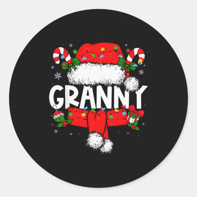 Granny Christmas Pajama Santa Claus Family Matchin Classic Round Sticker (Front)