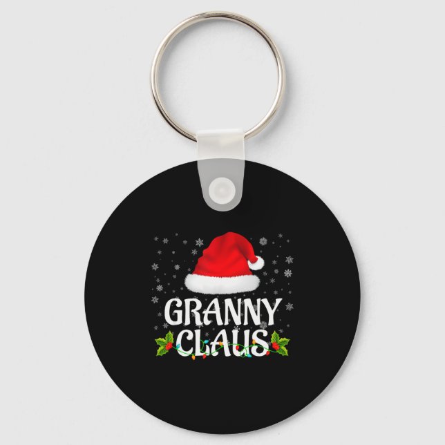 Granny Claus Christmas Lights Santa Pajama Family  Key Ring (Front)
