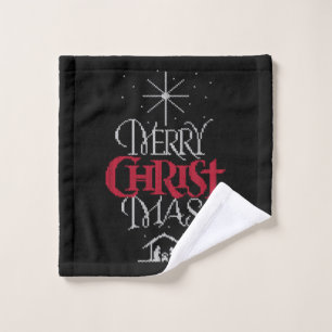Granny Knit Christian Merry Christmas Calligraphy Wash Cloth
