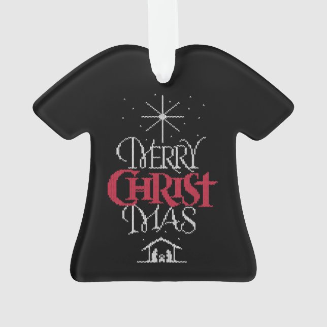 Granny Knit Christian Ugly Merry Christmas Sweater Ornament (Back)