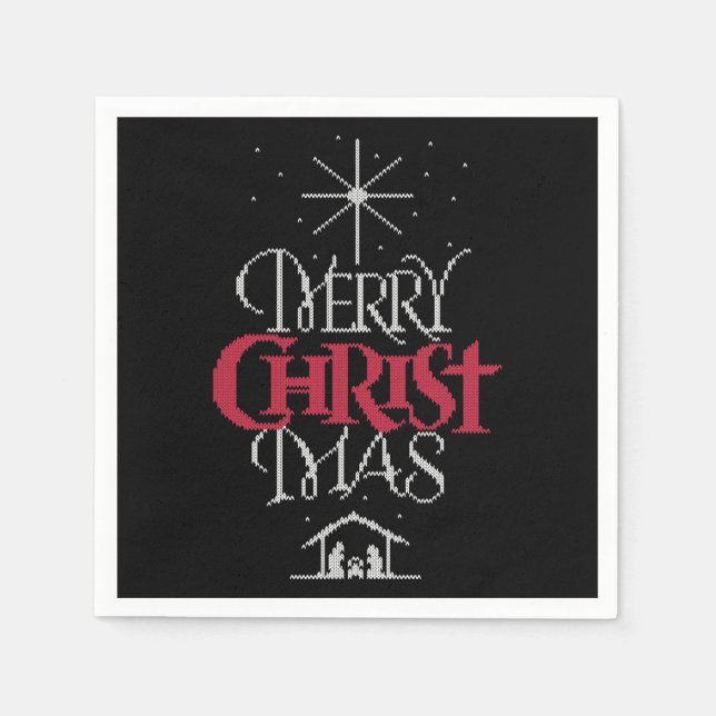 Granny Knit Religious Ugly Merry Christmas Sweater Napkin (Front)