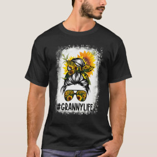 Granny Life Messy Hair Bun Sunflower Women Mother' T-Shirt