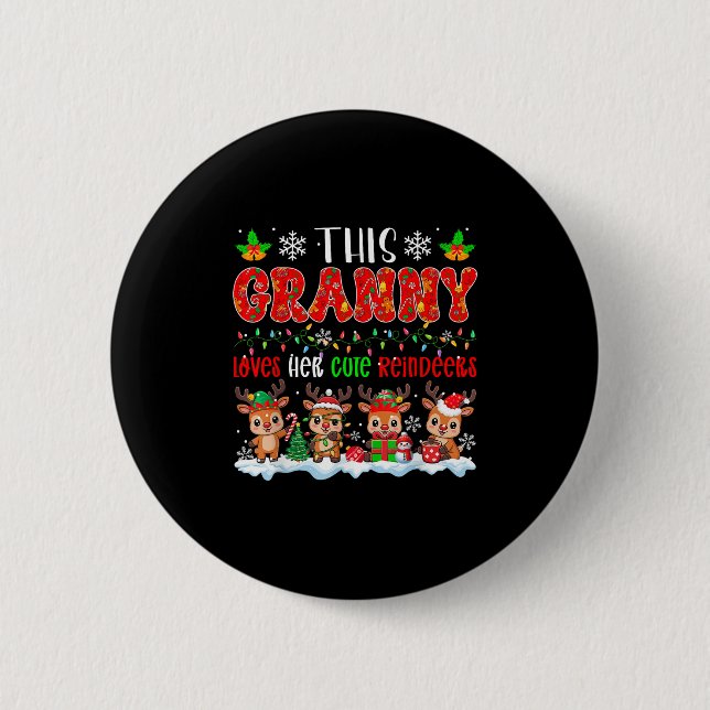 Granny Loves Her Cute Reindeers Xmas Group Santa R 6 Cm Round Badge (Front)